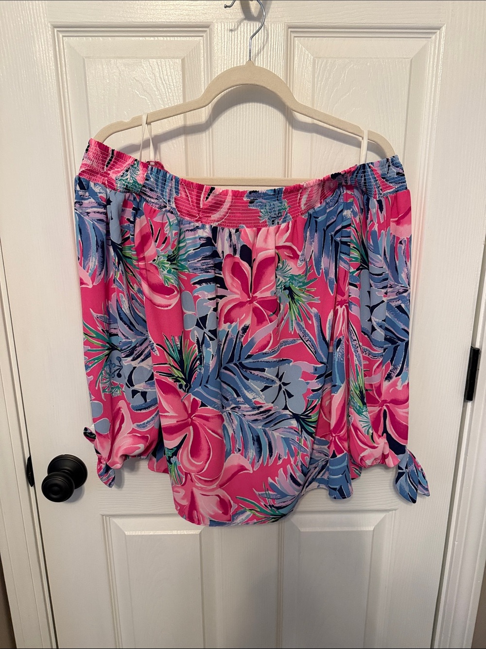 Lilly Pulitzer Women’s Pink Tropical Off-Shoulder Floral Blouse